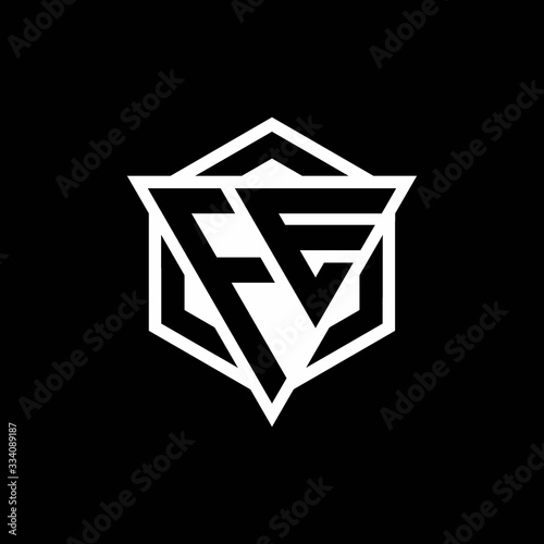 FE logo monogram with triangle and hexagon shape combination