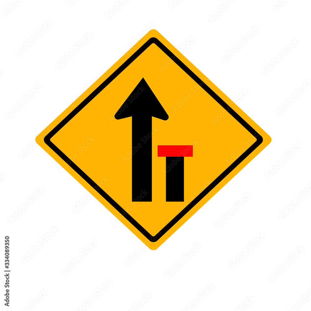 Yellow traffic square shaped Ending Right Lane Yellow traffic square shaped Ending Right Lane