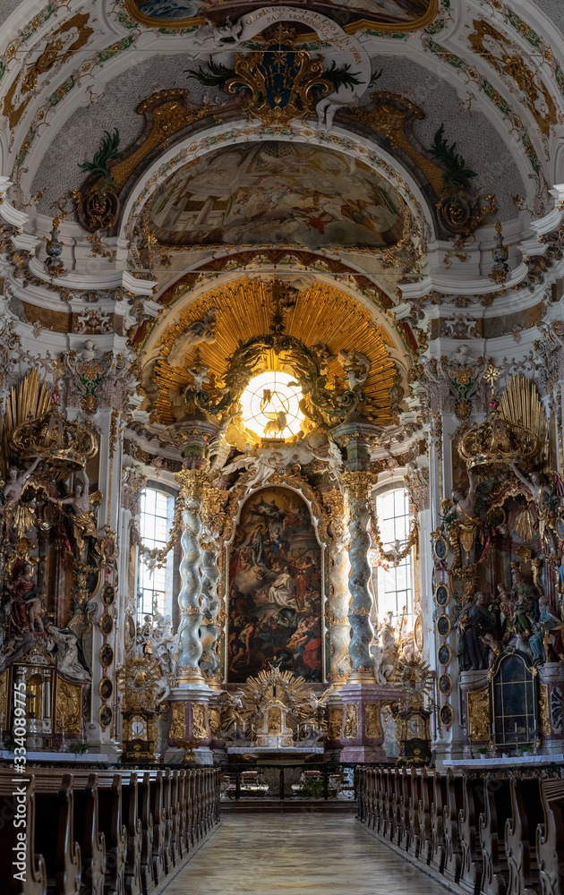 Altar of a Baroque, rich decorated Church in Bavaria, Germany/Europe