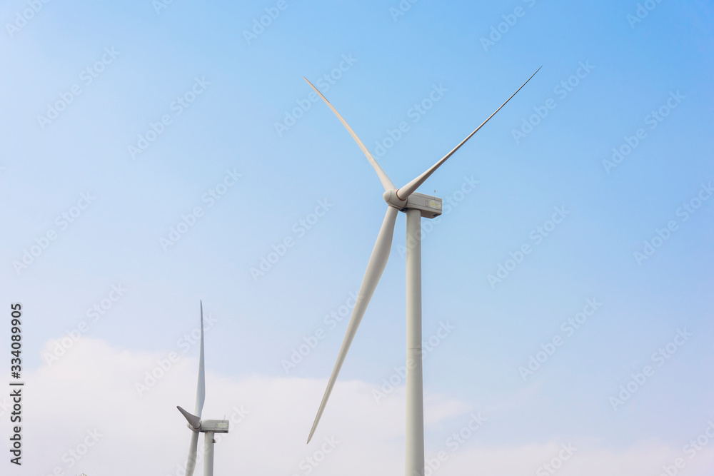 Wind turbines for electric power production. Green ecological power energy generation. Wind turbines for electric power production. Green ecological power energy generation.