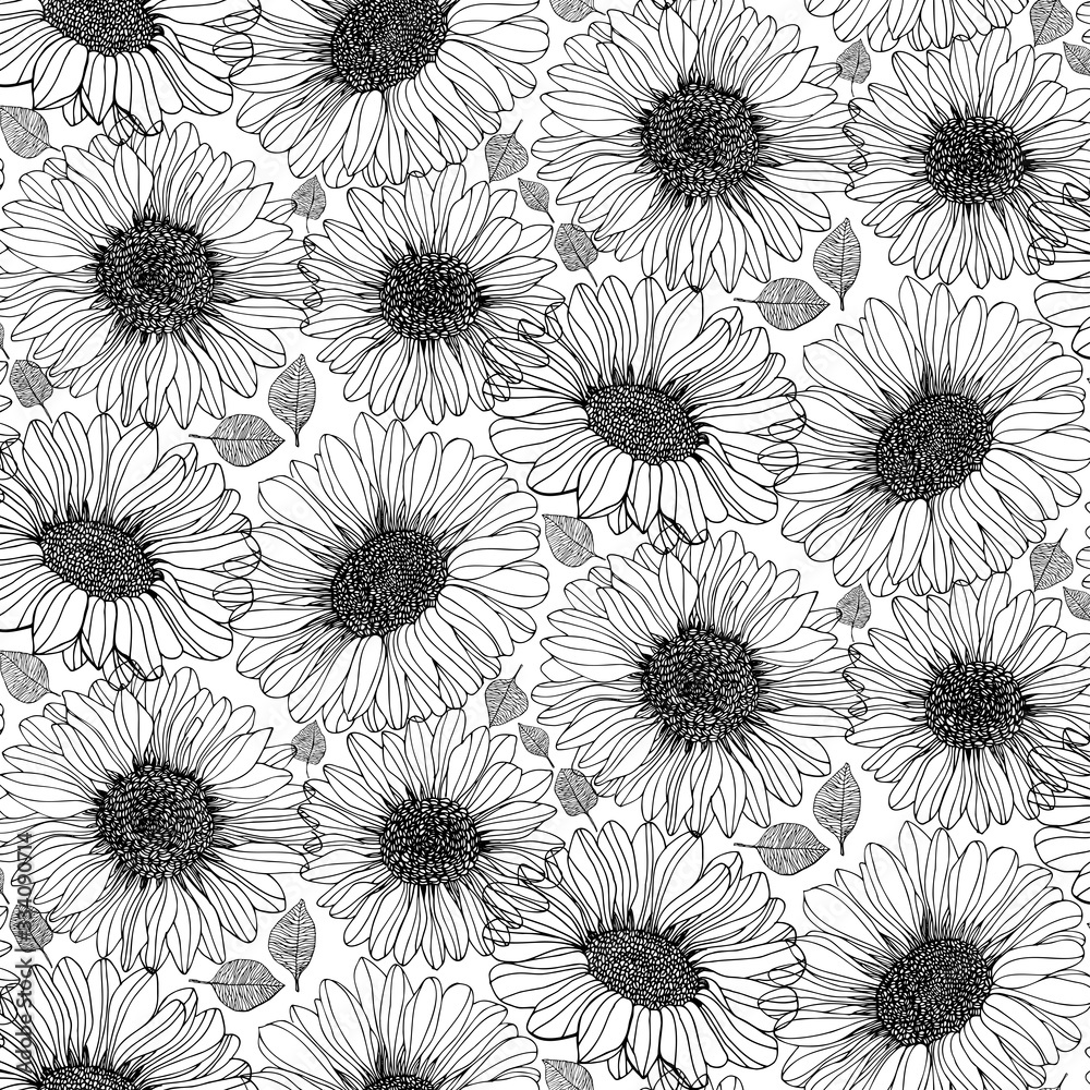 Sunflowers leaves seeds graphics vector patterns 