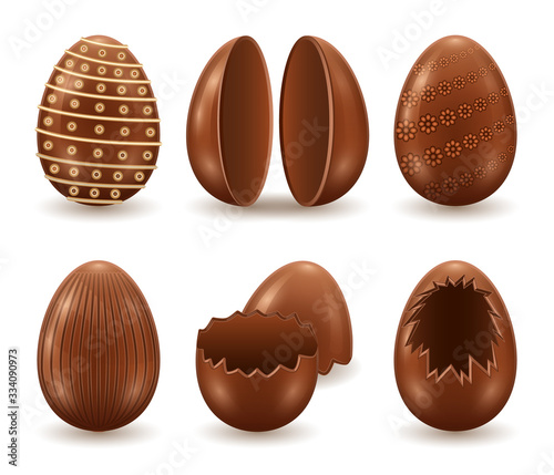 Chocolate egg isolated realistic set icon. Realistic set icon chocolate shell. Vector illustration egg surprise on white background.