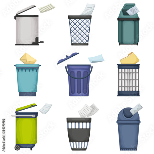 Can trash vector cartoon set icon. Vector illustration garbage basket on white background. Isolated cartoon set icon can trash.