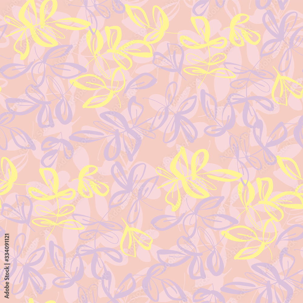 Abstract leaves sketch seamless pattern