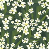 Abstract plumeria flowers, leaves seamless pattern