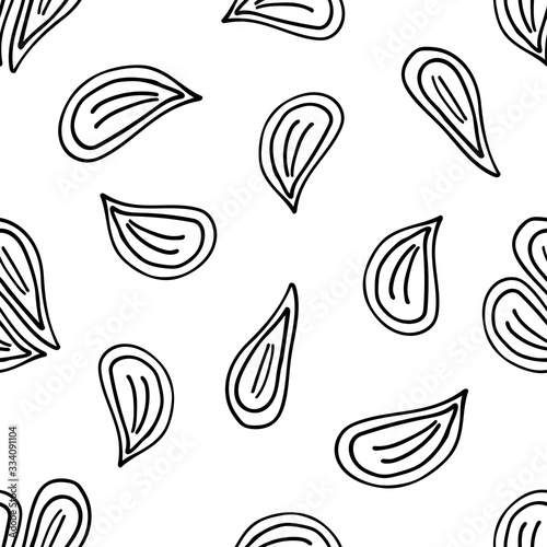 Vector seamless pattern of black hand-drawn heart shaped rose petals isolated on a white background