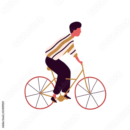 Casual colorful male riding city bicycle vector flat illustration