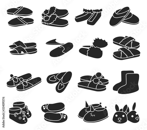 House slipper black vector set icon. Isolated black icon slipper and shoes.Vector illustration summer and spa shoe.