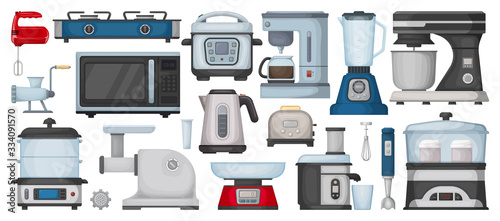 Kitchen equipment cartoon vector set icon. Isolated cartoon set icon household appliance. Vector illustration kitchen equipment on white background.