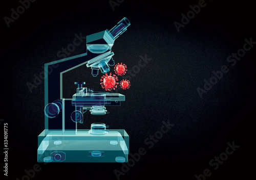 3D Illustration 3D Rendering Corona Virus Microscope 