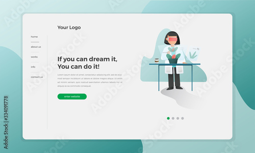 landing page template with research biologist equipment