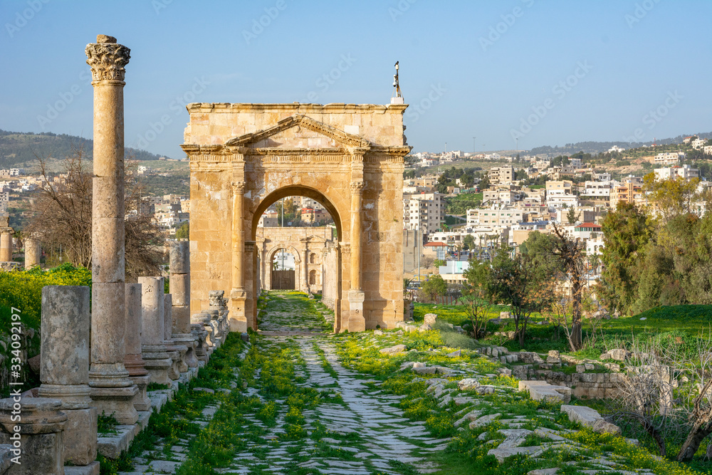 Northern gate of the roman ruins site at Gerasa, Jerash, Jordan