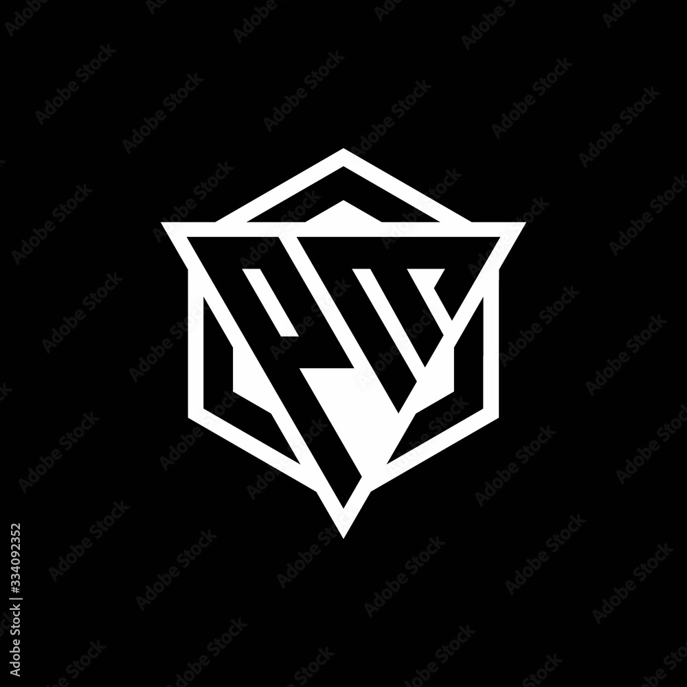 PM logo monogram with triangle and hexagon shape combination PM logo monogram with triangle and hexagon shape combination