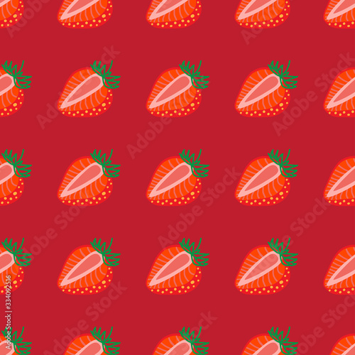 Vector seamless pattern of Strawberrys, design colorful abstract illustration. Whole and sliced red Strawberry berry on red background for patterns, textile, packgage, wrapping, wallpapers and cards