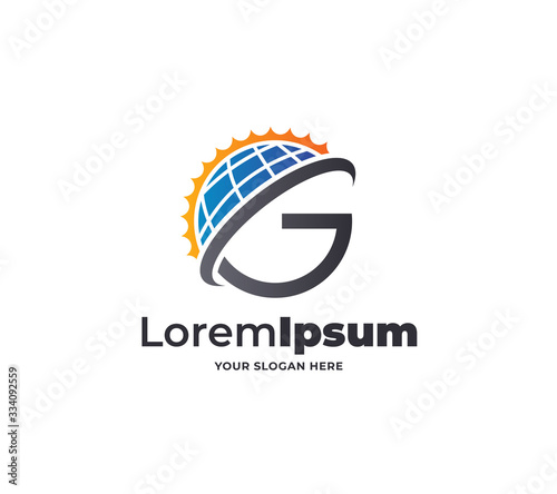 letter G solar energy logo design vector template