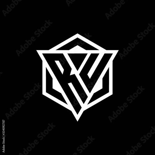 RU logo monogram with triangle and hexagon shape combination