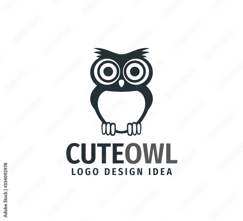 Fototapeta premium cute owl chick with big eyes vector logo design
