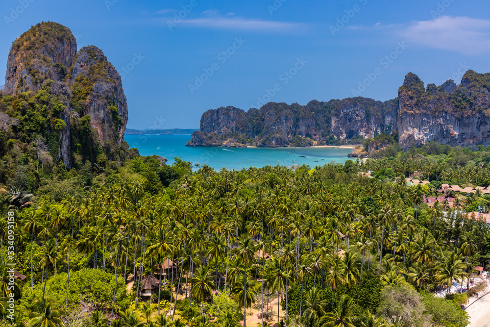 Beautiful tropical langscape from a remote viewpoint.  Railay Beach, Krabi, Thailand