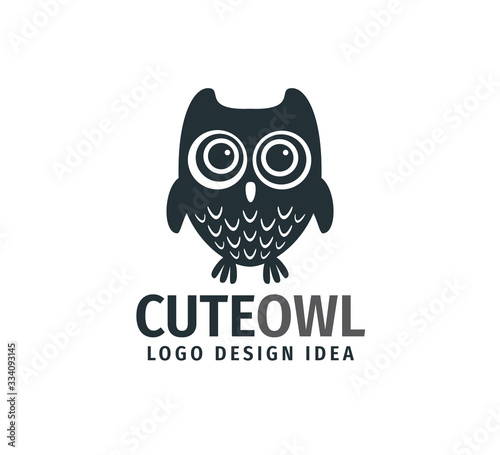 cute owl chick with big eyes vector logo design