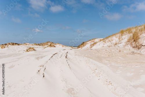 Wide sand beach landscape  sunny day  blue sky  Amrum  Germany