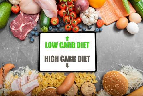 Unhealthy high carb diet foods versus healthy low carb diet foods
