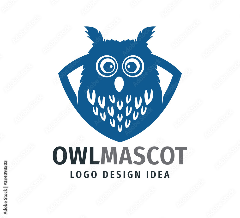 cute owl chick mascot inside frame with big eyes vector logo design cute owl chick mascot inside frame with big eyes vector logo design