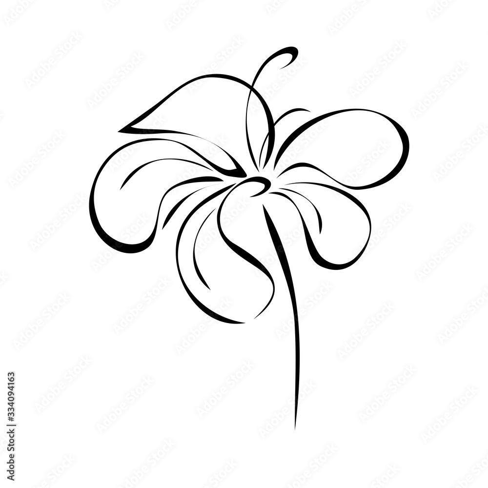 blooming flower 26. one stylized blooming flower on a short stalk without leaves in black lines on a white background blooming flower 26. one stylized blooming flower on a short stalk without leaves in black lines on a white background