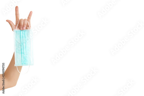 Doctor hands holding anti-virus mask on white background. Concept anti-virus protection Coronavirus, COVID-19 and other viruses.