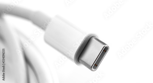 white USB Type-C cable closeup on white background photo