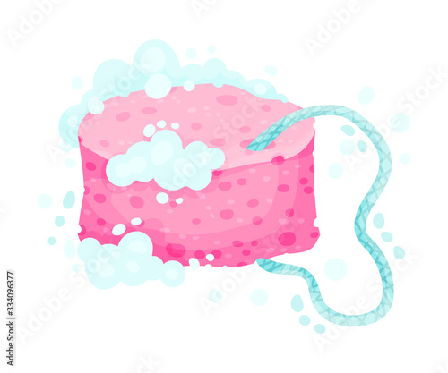 Body Scrubber or Shower Puff with Handle and Foam Vector Illustration