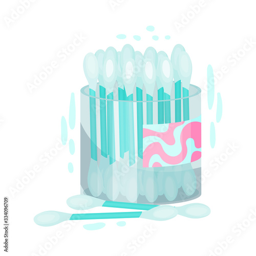 Cotton Buds in Plastic Package Isolated on White Background Vector Illustration