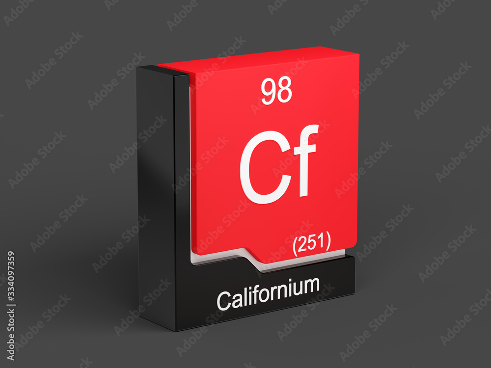 Californium, periodic table element modern icon series, 3D rendered on black background Californium, periodic table element modern icon series, 3D rendered on black background