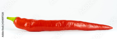 A fresh red chili pepper isolated on white, banner with copy space