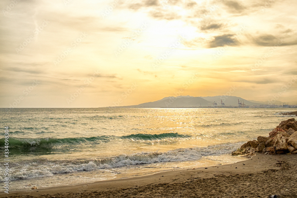 Sunset at Malaga beach
