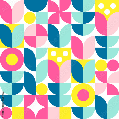Abstract scandinavian flower seamless pattern. Modern geometric background in trendy style. Vector illustration.