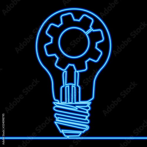 Continuous line drawing Gear lamp neon concept