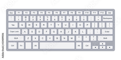 Laptop qwerty keyboard with silver key buttons. Vector illustration isolated on white background photo