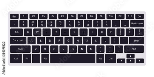 Laptop qwerty keyboard with black key buttons. Vector illustration isolated on white background