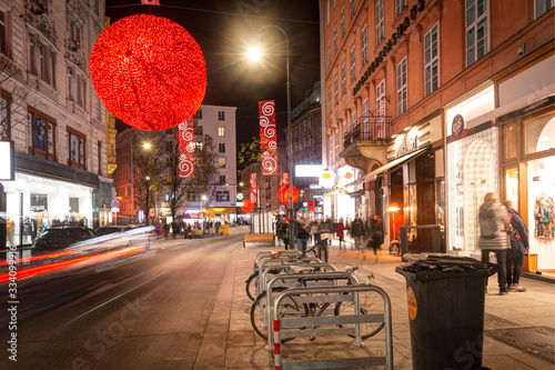 Austria, Vienna - Central evening streets in Vienna. New year's and christmas decoration.