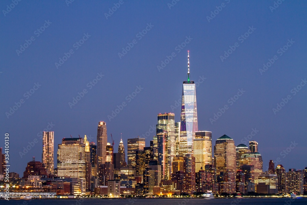 Beautiful view of New York city skyline at night, USA