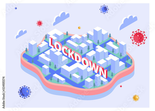 Isometric Vector Illustration Representing Lock Down in A Floating City to Avoid and Prevent Corona Virus