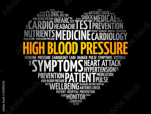 High Blood Pressure (HBP) heart word cloud, health concept background