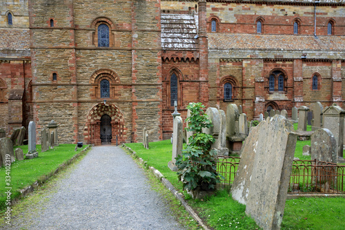 Kirkwall - Orkney (Scotland), UK - August 06, 2018: The cemetery at Saint Magnus cathedral in Kirkwall, Orkney, Scotland, Highlands, United Kingdom photo