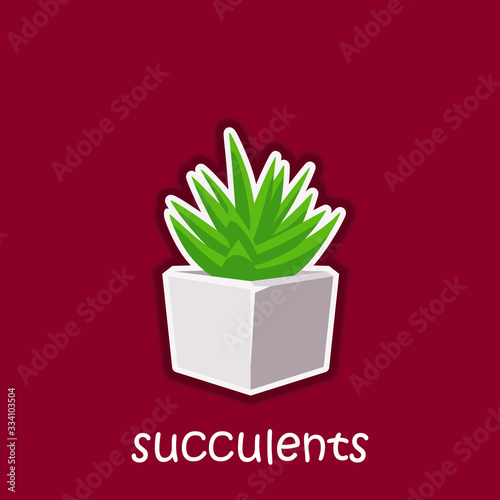 Angry succulent in a gray pot. Logo or icon for a flower shop.