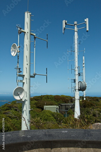 Trasmitter towers on Bluff Hill Lookout in Bluff, Southland on South Island of New Zealand photo