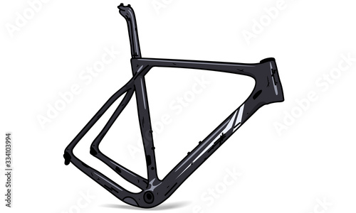 Bicycle frame black in perspective on isolated white background.illustration in ink hand drawn style.Aluminum part
