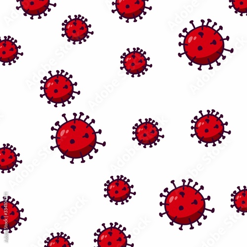 Pattern of harmful red bacteria.  Bacteriophages of red coronavirus. Virus on a white background.  Cartoon style