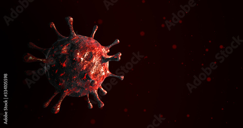 Virus cells of coronavirus 2019-nCov in blood vessel as red color cells on red background.
