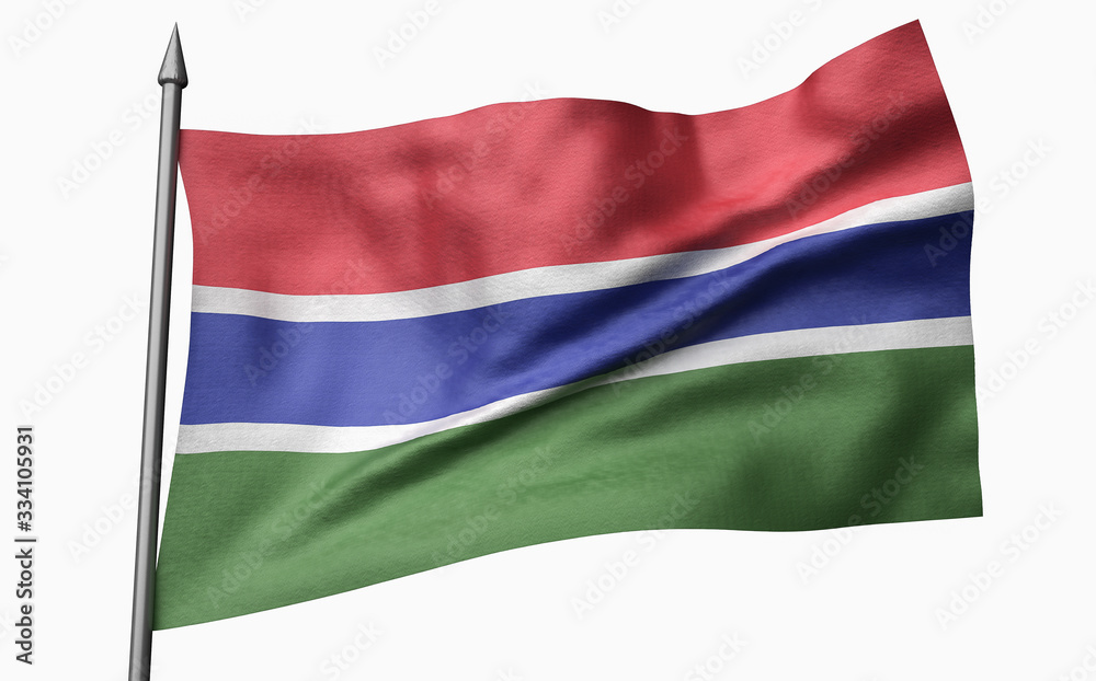 3D Illustration of Flagpole with Gambia Flag 3D Illustration of Flagpole with Gambia Flag