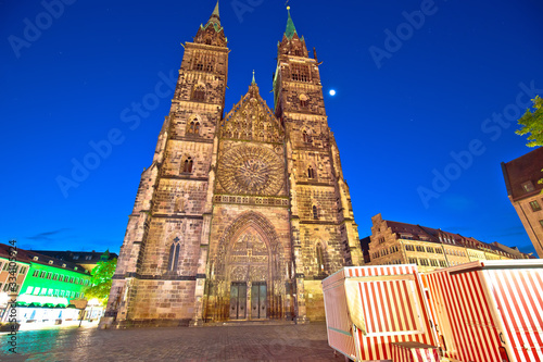 Nurnberg. St. Lorenz church and square architecture night view in Nuremberg